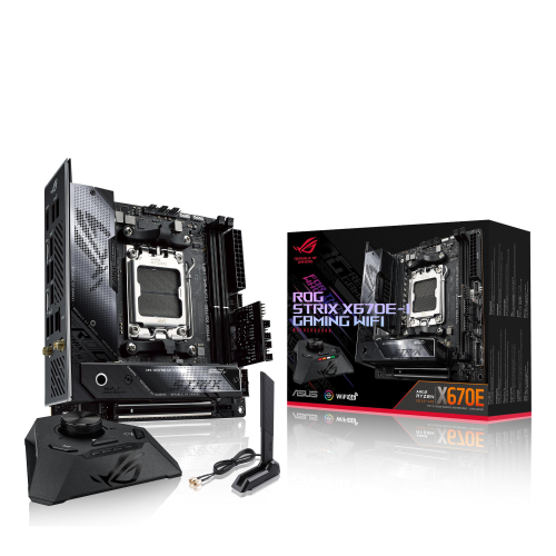 ASUS ROG STRIX X670E-I GAMING WIFI SCHEDA MADRE GAMING MIMI-ITX AMD X670 AMD AM5 DDR5 PCI 5.0 INTEL 2.5GB ETHERNET WIFI 6E 2xM.2 2xSATA 6GB/S AURA SYNC RGB NERO